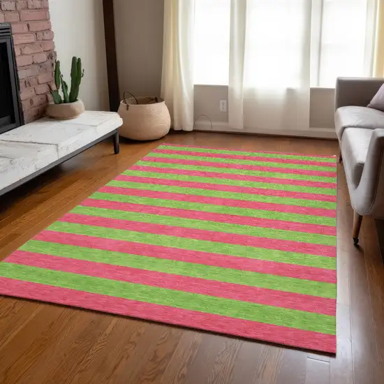 3' X 4' Green and Red Striped Washable Non Skid Indoor Outdoor Area Rug Photo 8