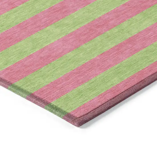 3' X 4' Green and Red Striped Washable Non Skid Indoor Outdoor Area Rug Photo 4