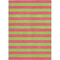 Photo of 3' X 4' Green and Red Striped Washable Non Skid Indoor Outdoor Area Rug