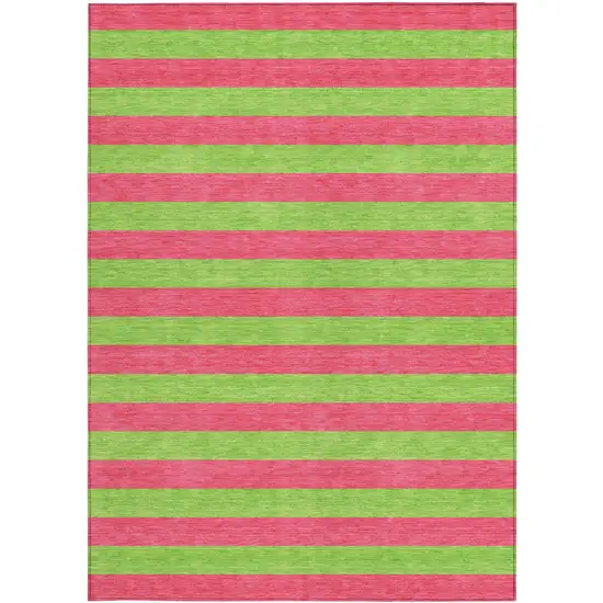 3' X 4' Green and Red Striped Washable Non Skid Indoor Outdoor Area Rug Photo 2