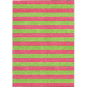 Photo of 3' X 4' Green and Red Striped Washable Non Skid Indoor Outdoor Area Rug