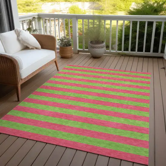 Green and Red Striped Washable Indoor Outdoor Area Rug Photo 6