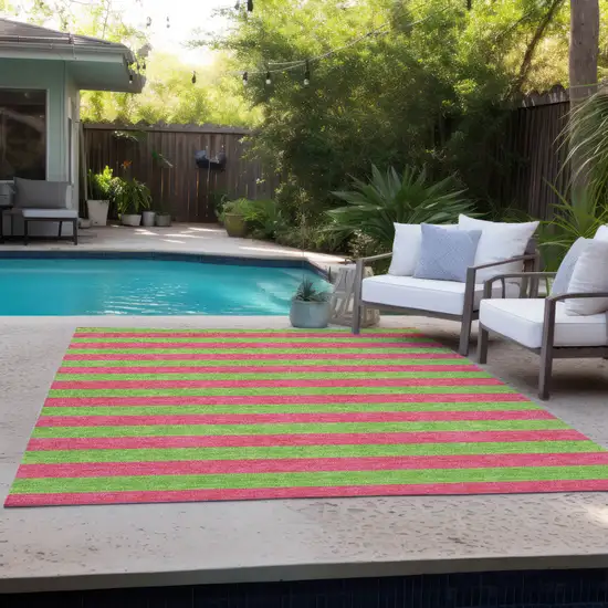 3' X 4' Green and Red Striped Washable Non Skid Indoor Outdoor Area Rug Photo 9