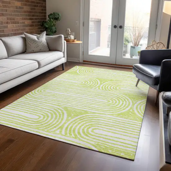 Green and White Abstract Washable Non Skid Indoor Outdoor Area Rug Photo 9