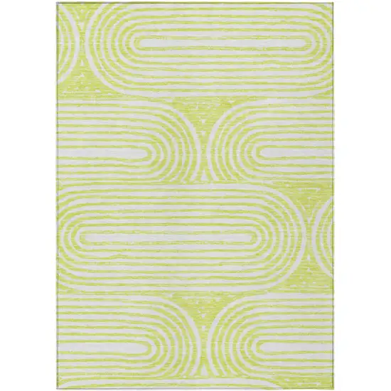 3' X 4' Green and White Abstract Washable Non Skid Indoor Outdoor Area Rug Photo 2