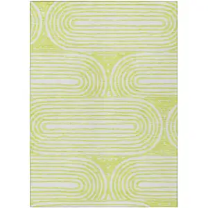 Photo of 3' X 4' Green and White Abstract Washable Non Skid Indoor Outdoor Area Rug