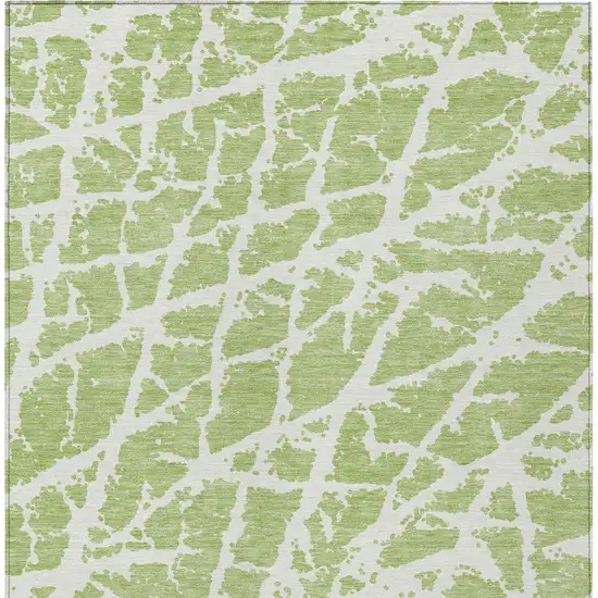 3' X 4' Green and White Abstract Washable Non Skid Indoor Outdoor Area Rug Photo 7