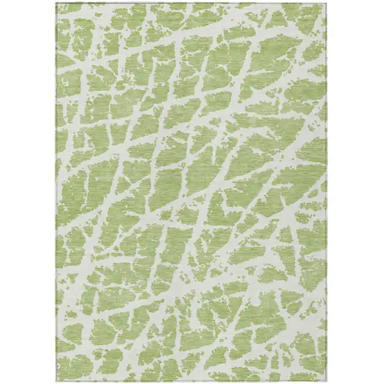 Green and White Abstract Washable Non Skid Indoor Outdoor Area Rug Photo 2