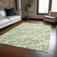 Photo of 3' X 5' Green and White Abstract Washable Non Skid Indoor Outdoor Area Rug