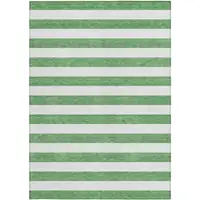 Photo of 3' X 4' Green and White Striped Washable Non Skid Indoor Outdoor Area Rug