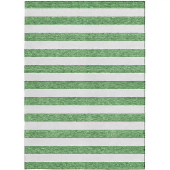 3' X 4' Green and White Striped Washable Non Skid Indoor Outdoor Area Rug Photo 3