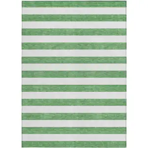 Photo of 3' X 4' Green and White Striped Washable Non Skid Indoor Outdoor Area Rug