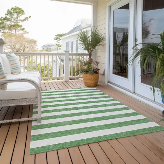 3' X 4' Green and White Striped Washable Non Skid Indoor Outdoor Area Rug Photo 6