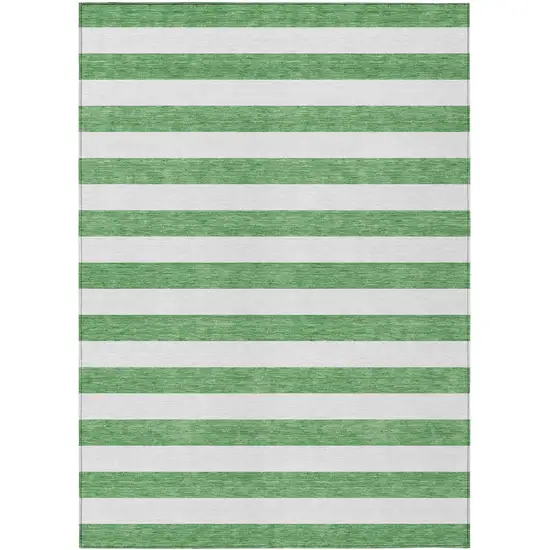 3' X 5' Green and White Striped Washable Non Skid Indoor Outdoor Area Rug Photo 1