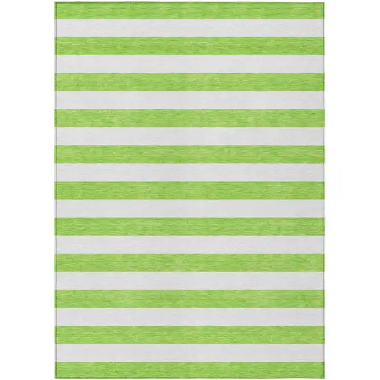 Lime Green and White Striped Washable Indoor Outdoor Area Rug Photo 2