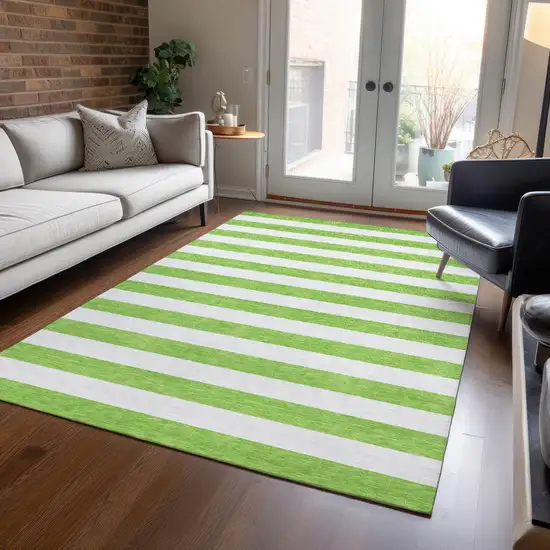 Lime Green and White Striped Washable Indoor Outdoor Area Rug Photo 7