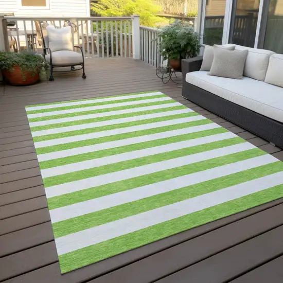 Lime Green and White Striped Washable Indoor Outdoor Area Rug Photo 9