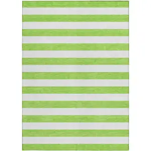 Photo of 3' X 4' Green and White Striped Washable Non Skid Indoor Outdoor Area Rug