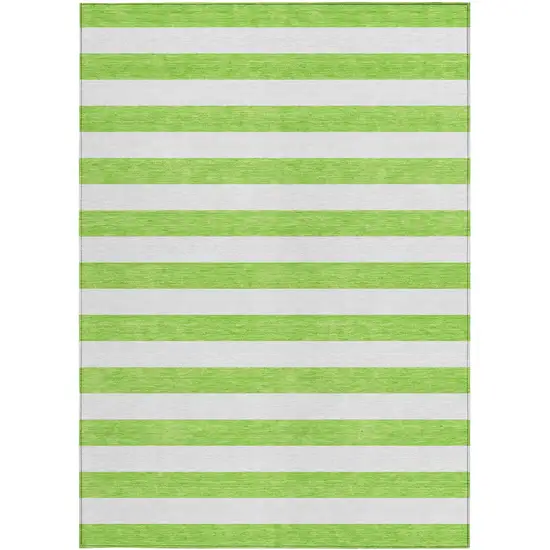 3' X 4' Green and White Striped Washable Non Skid Indoor Outdoor Area Rug Photo 3