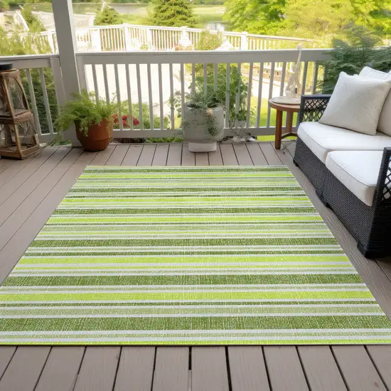 3' X 4' Green and Yellow Striped Washable Non Skid Indoor Outdoor Area Rug Photo 8