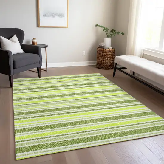 3' X 4' Green and Yellow Striped Washable Non Skid Indoor Outdoor Area Rug Photo 9