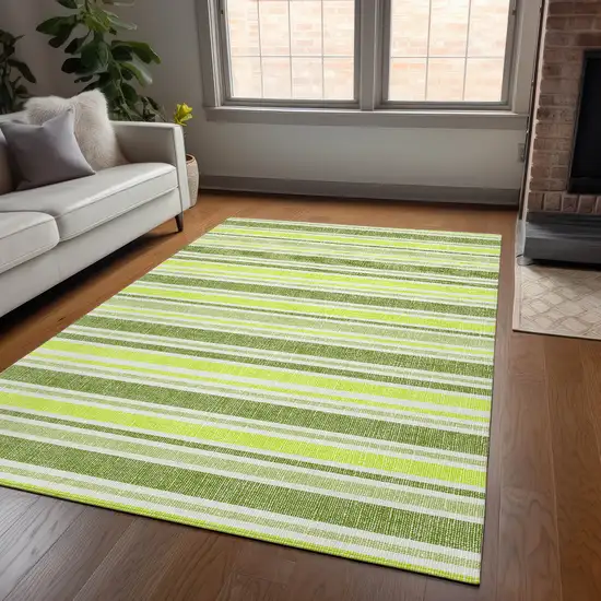 3' X 4' Green and Yellow Striped Washable Non Skid Indoor Outdoor Area Rug Photo 7