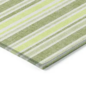 Photo of 3' X 5' Green and Yellow Striped Washable Non Skid Indoor Outdoor Area Rug