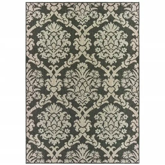 6' X 9' Grey Floral Stain Resistant Indoor Outdoor Area Rug Photo 1