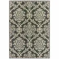 Photo of 6' X 9' Grey Floral Stain Resistant Indoor Outdoor Area Rug