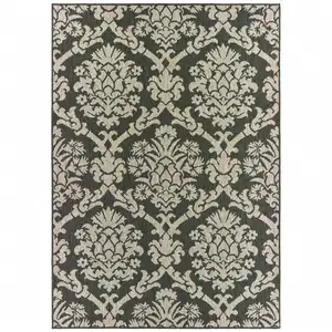 Photo of 6' X 9' Grey Floral Stain Resistant Indoor Outdoor Area Rug