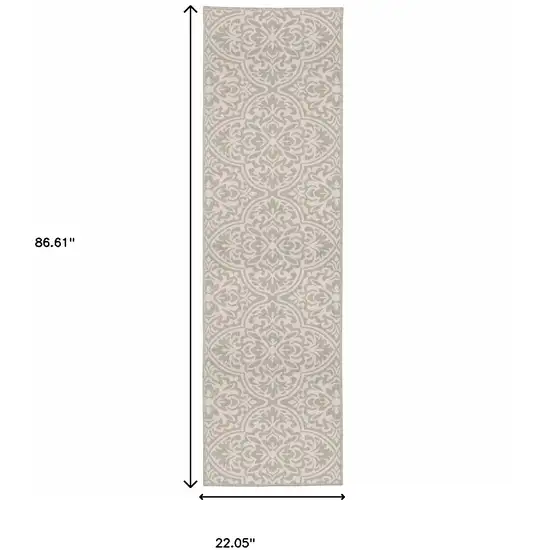 2' X 7' Grey Floral Stain Resistant Indoor Outdoor Area Rug Photo 7