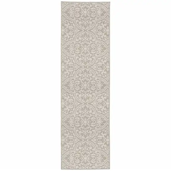 2' X 7' Grey Floral Stain Resistant Indoor Outdoor Area Rug Photo 1