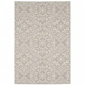 Photo of 6' X 9' Grey Floral Stain Resistant Indoor Outdoor Area Rug