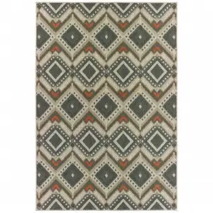 Photo of 6' X 9' Grey Geometric Stain Resistant Indoor Outdoor Area Rug