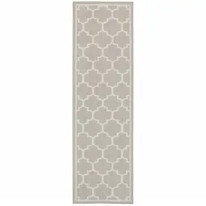 Photo of 2' X 7' Grey Geometric Stain Resistant Indoor Outdoor Area Rug