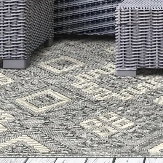 6' X 9' Grey Geometric Stain Resistant Non Skid Indoor Outdoor Area Rug Photo 8