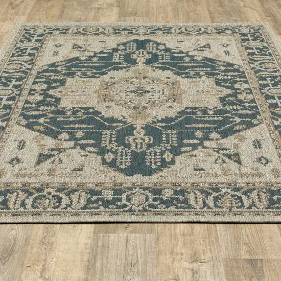 Gray Oriental Stain Resistant Indoor Outdoor Area Rug Photo 6