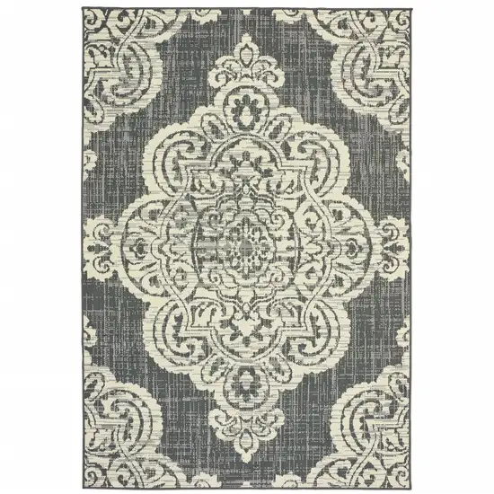 3' X 5' Grey Oriental Stain Resistant Indoor Outdoor Area Rug Photo 1