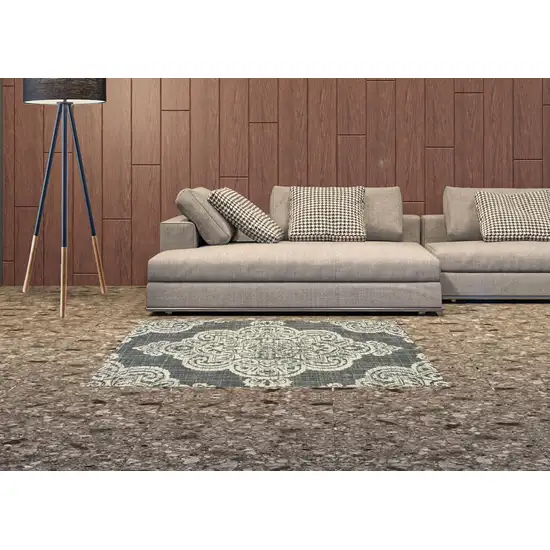 3' X 5' Grey Oriental Stain Resistant Indoor Outdoor Area Rug Photo 2