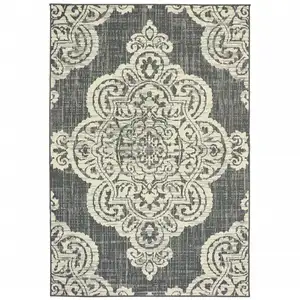 Photo of 6' X 9' Grey Oriental Stain Resistant Indoor Outdoor Area Rug