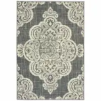 Photo of 6' X 9' Grey Oriental Stain Resistant Indoor Outdoor Area Rug