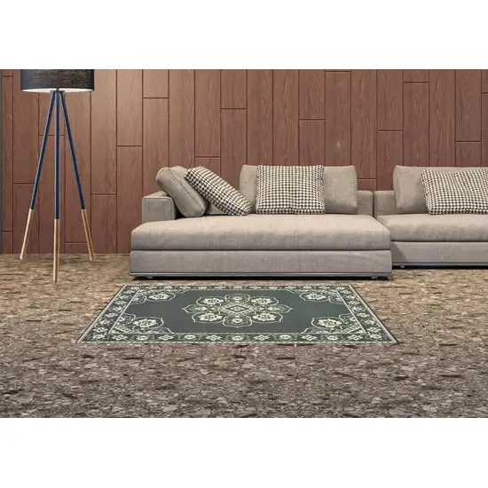 3' X 5' Grey Oriental Stain Resistant Indoor Outdoor Area Rug Photo 2