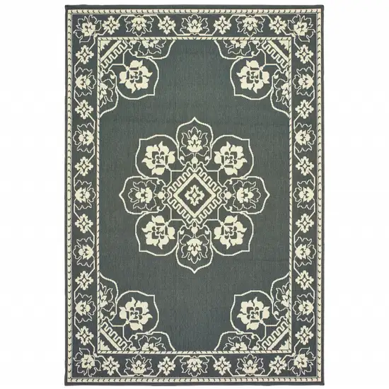 3' X 5' Grey Oriental Stain Resistant Indoor Outdoor Area Rug Photo 1