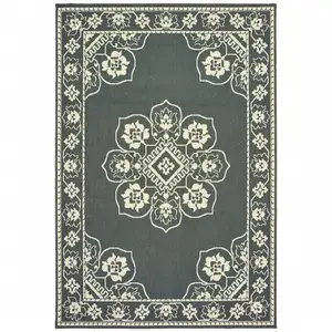 Photo of 3' X 5' Grey Oriental Stain Resistant Indoor Outdoor Area Rug