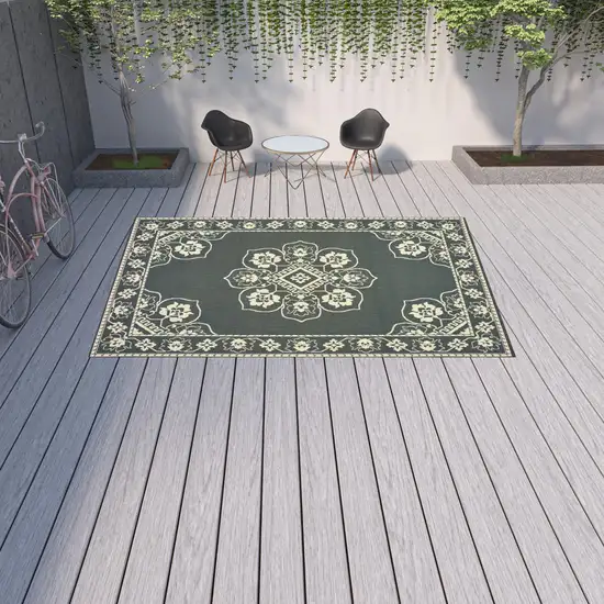 9' X 13' Grey Oriental Stain Resistant Indoor Outdoor Area Rug Photo 2