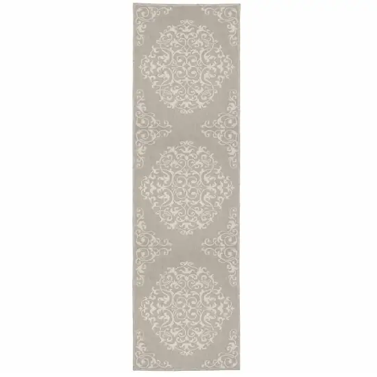 2' X 7' Grey Oriental Stain Resistant Indoor Outdoor Area Rug Photo 1