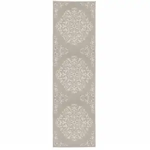 Photo of 2' X 7' Grey Oriental Stain Resistant Indoor Outdoor Area Rug