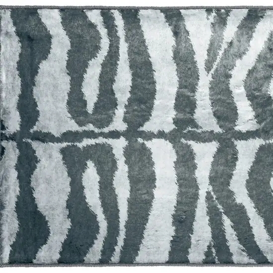 2' X 3' Grey Zebra Print Shag Handmade Non Skid Area Rug Photo 4