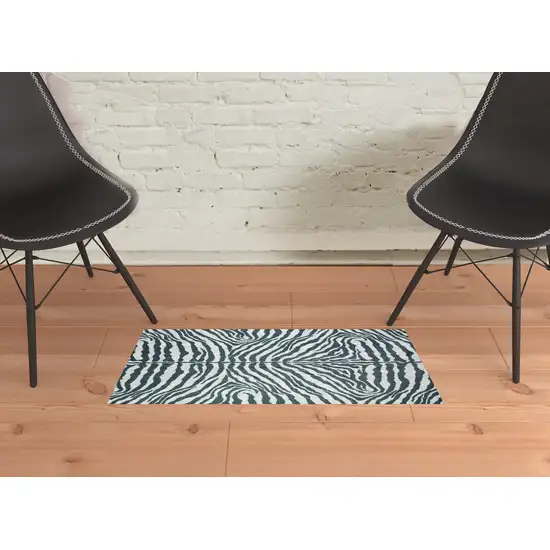 2' X 3' Grey Zebra Print Shag Handmade Non Skid Area Rug Photo 2