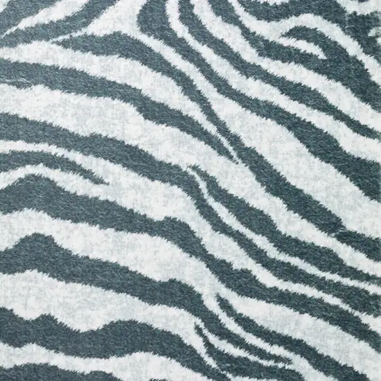 2' X 3' Grey Zebra Print Shag Handmade Non Skid Area Rug Photo 6